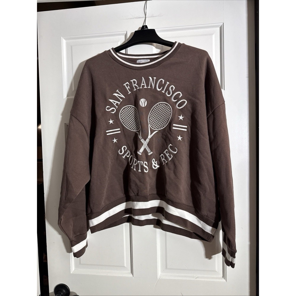 NWT WL Sweatshirt Chocolate Brown Trending Crop Oversized Cozy Colegiate Vibe